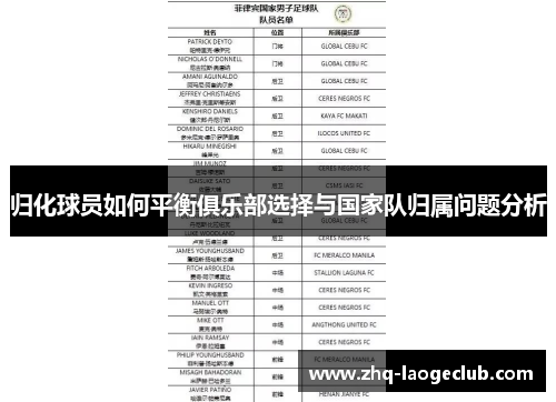 归化球员如何平衡俱乐部选择与国家队归属问题分析